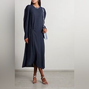 Tibi Gathered Crepe de Chine Midi Dress